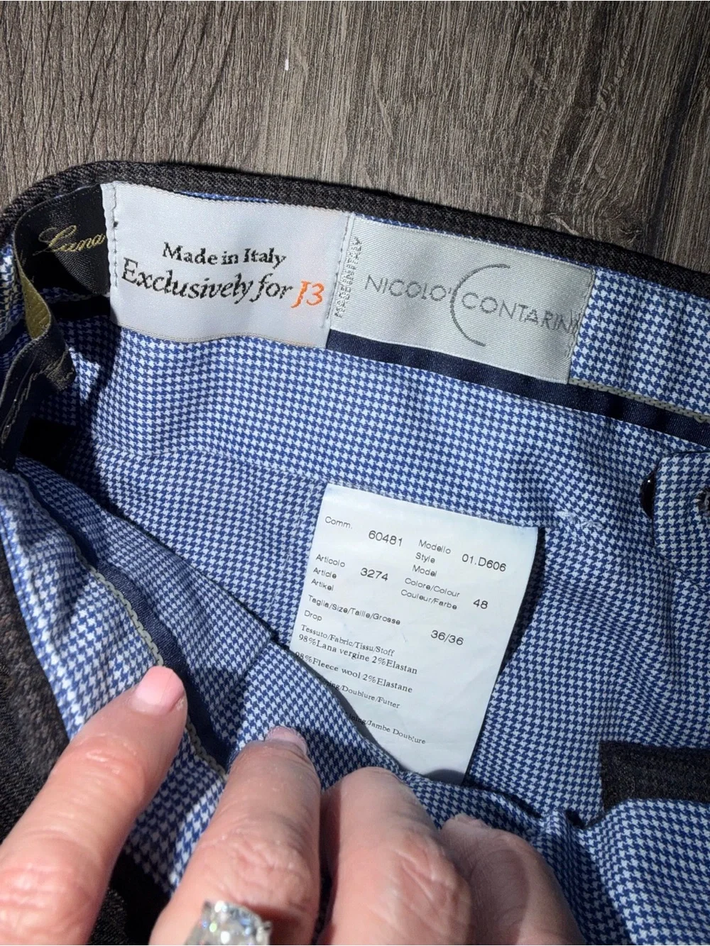 Nicolo Contarini Made in Italy Men’s Wool Dress Pants 36” Tailored Trouser Brown